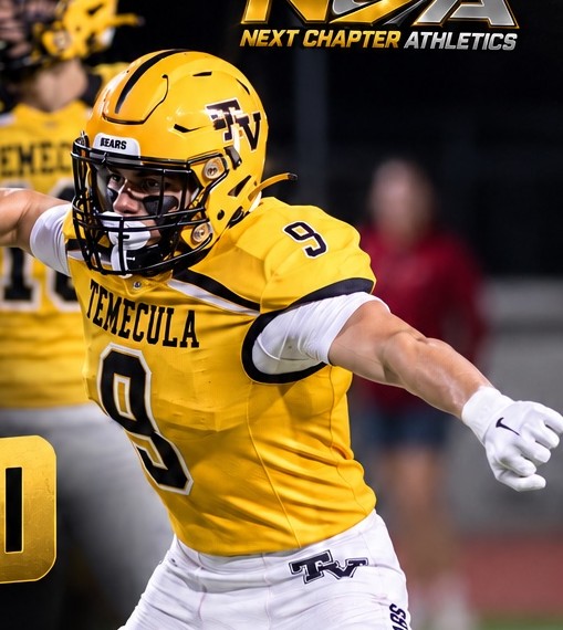 Noah Murillo in a gold Temecula Valley football uniform